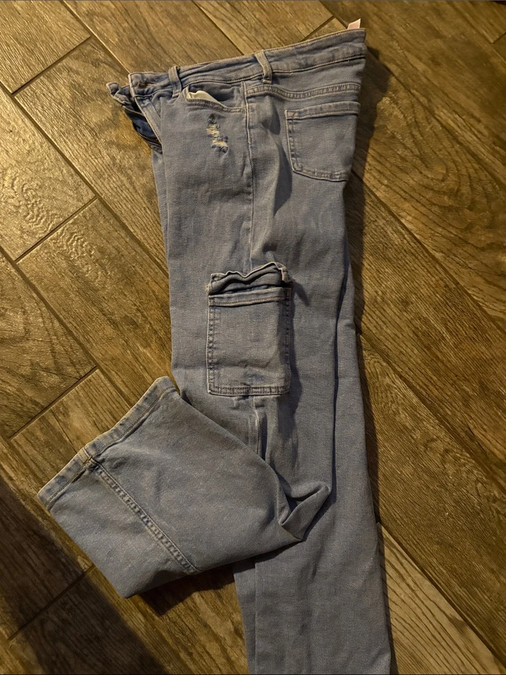 Justice Light Blue Girls Denim Jeans with Cuffed Hem